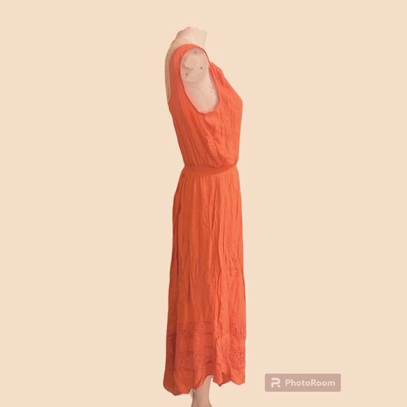 NY Collection Women's Size Small Dress Orange Sleeveless Cinch Waist Lace Back - Picture 2 of 6